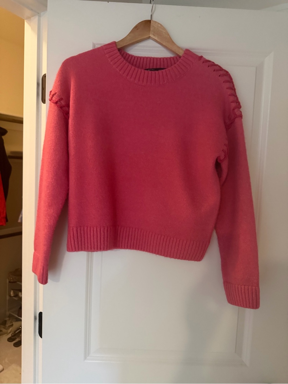 English Factory Ribbed Crewneck Sweater in Hot Pink